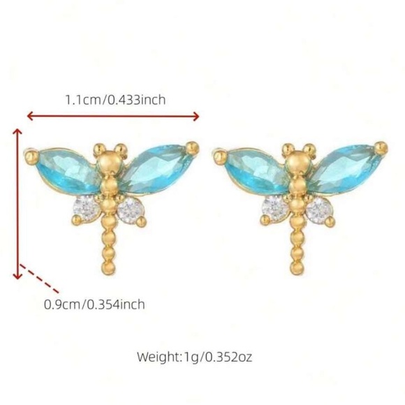 Cubic Zirconia Dragonfly Stud Earrings - Picture 6 of 6